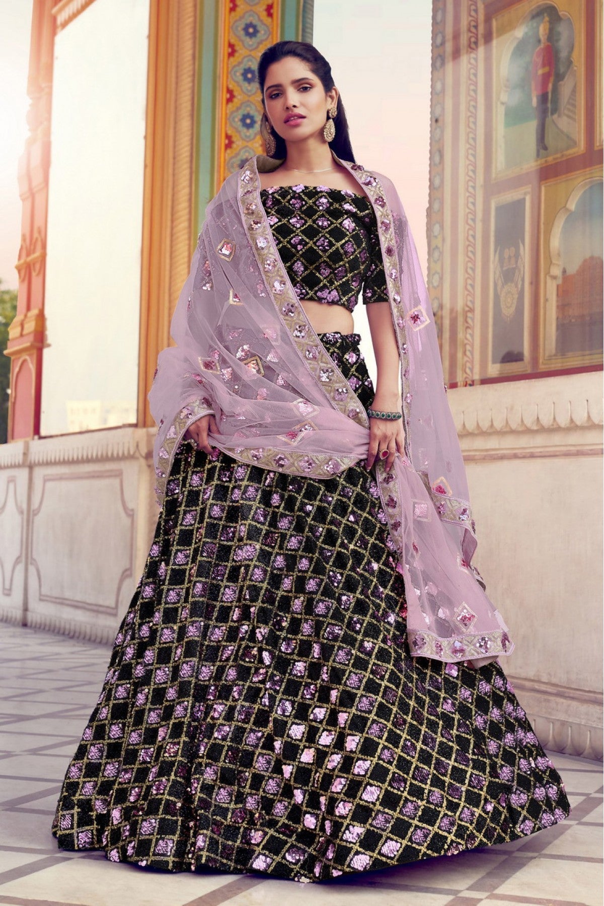 Black Colour Imported Fabric Sequins Work Lehenga Choli VSLC1080510