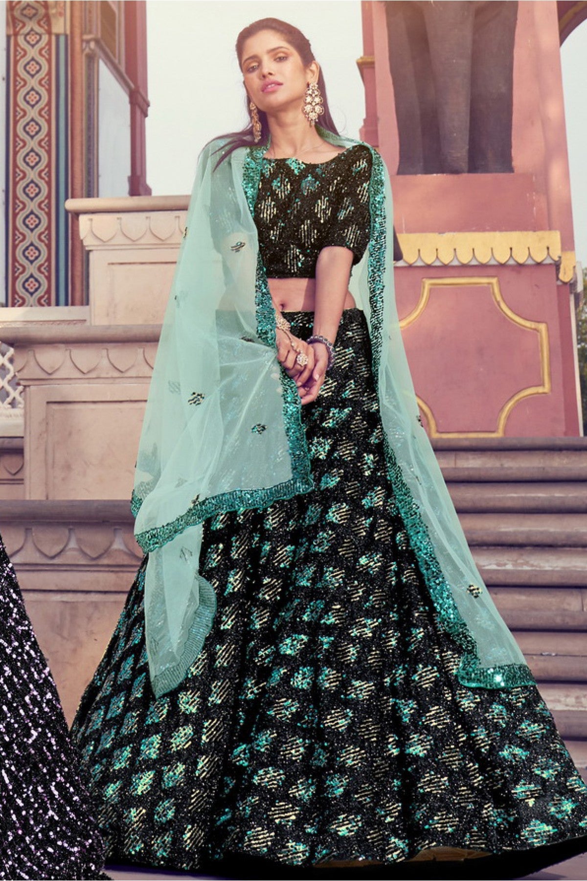 Black Colour Imported Fabric Sequins Work Lehenga Choli VSLC1080512