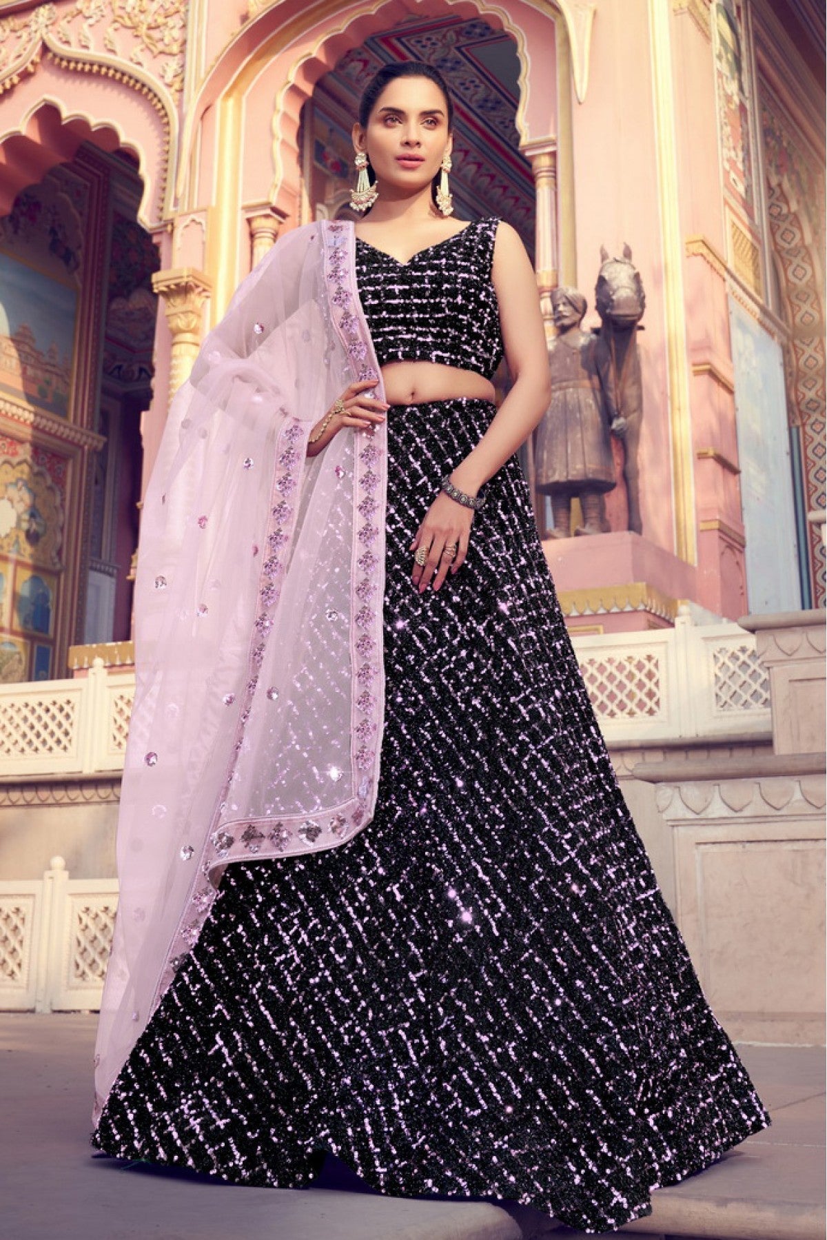 Black Colour Imported Fabric Sequins Work Lehenga Choli VSLC1080513