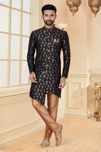 Black Colour Jacquard Sherwani VSSH1040250