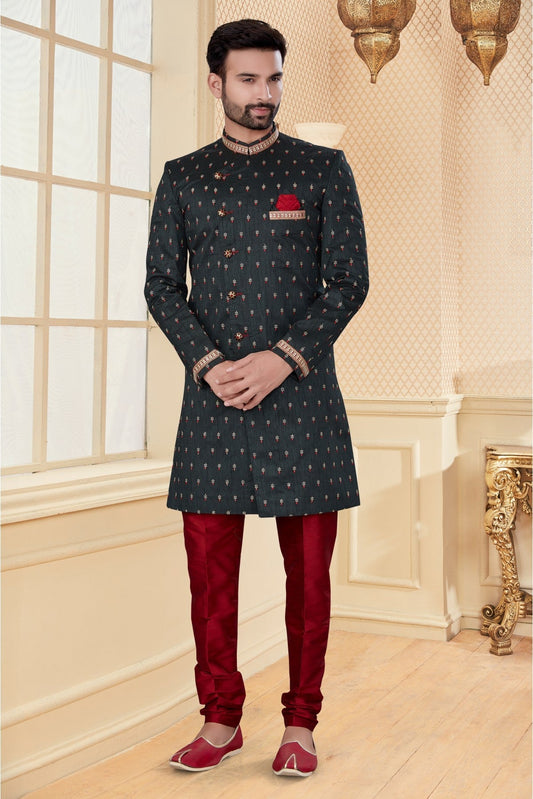 Black Colour Jacquard Sherwani VSSH1040258