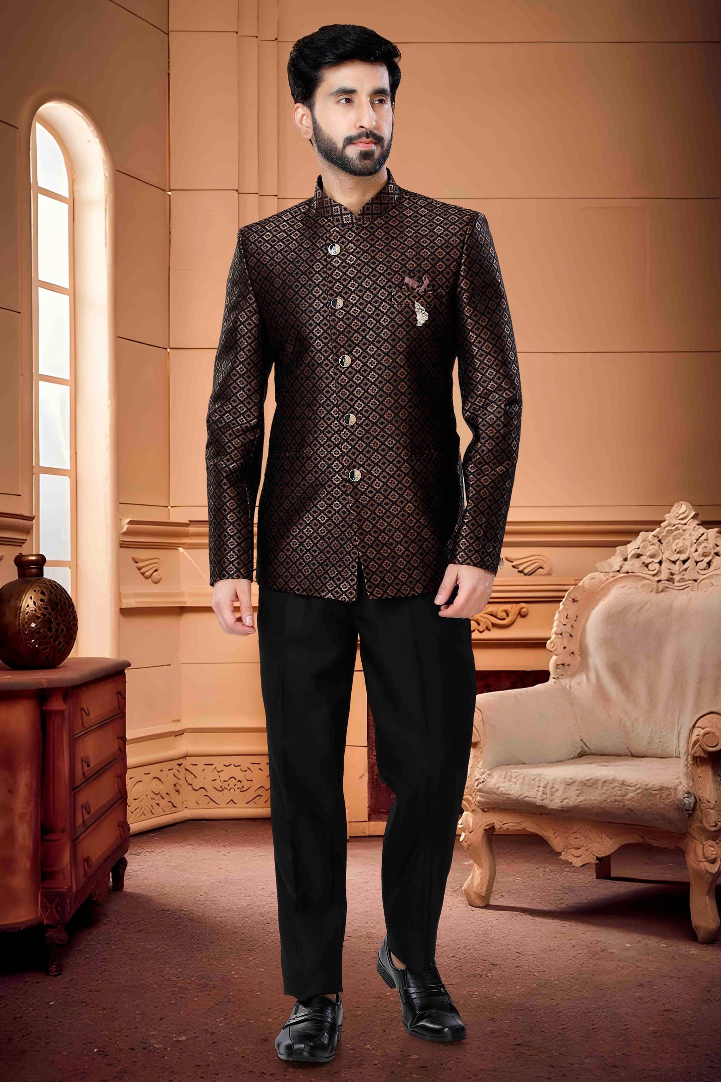 Black Colour Jodhpuri In Jacquard Fabric VSJP1130165