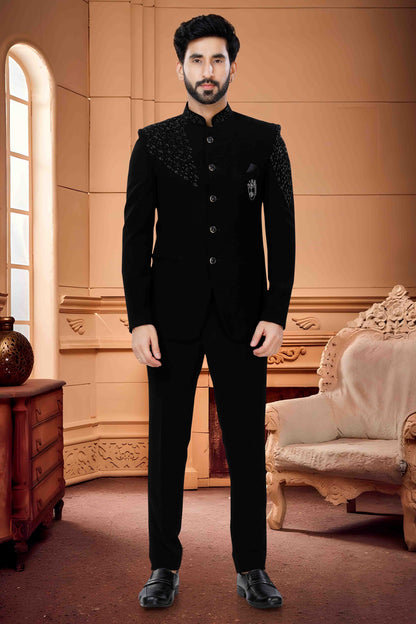 Black Colour Jodhpuri In Japanese Terry Rayon Fabric VSJP1130171