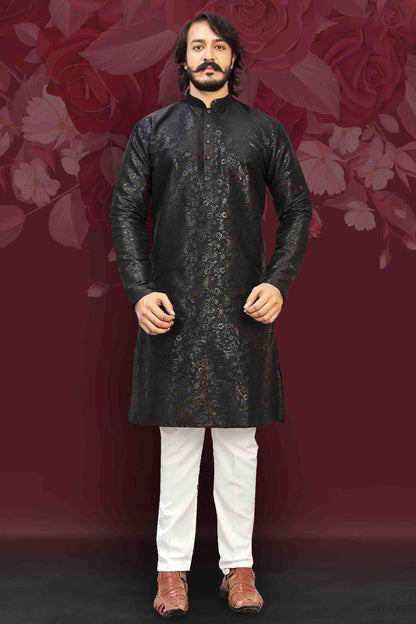 Black Colour Kurta Pajama In Art Silk VSKP1210010