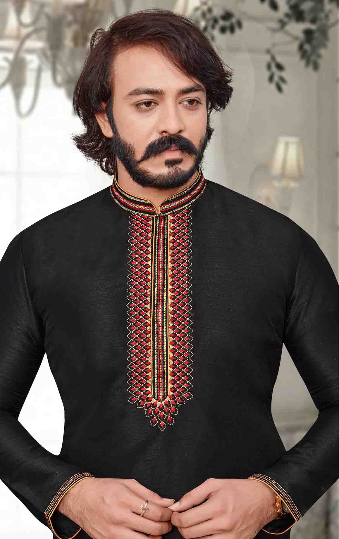 Black Colour Kurta Pajama In Art Silk VSKP1210085