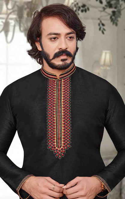 Black Colour Kurta Pajama In Art Silk VSKP1210085