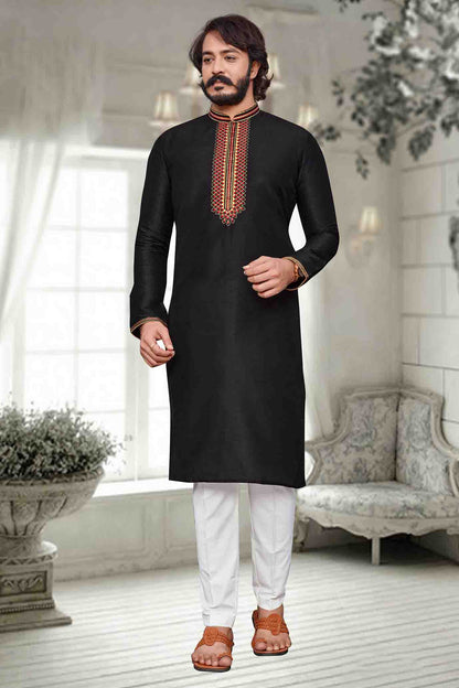 Black Colour Kurta Pajama In Art Silk VSKP1210085