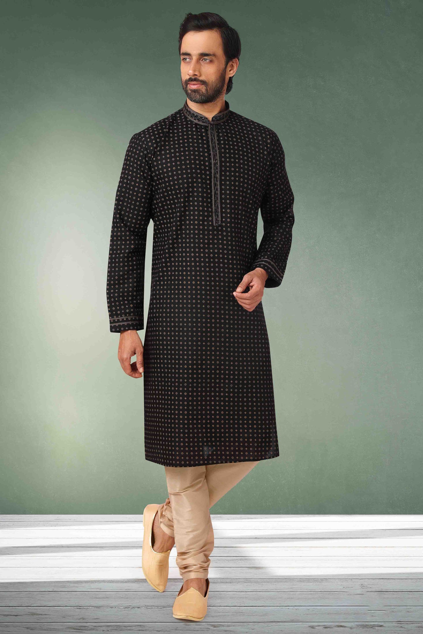 Black Colour Kurta Pajama In Cotton VSKP1210128