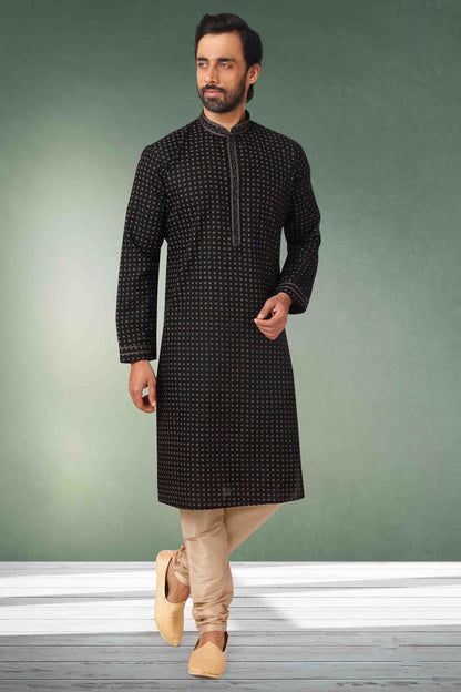 Black Colour Kurta Pajama In Cotton VSKP1210128