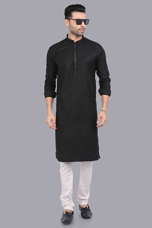 Black Colour Kurta Pajama In Cotton VSKP1210186