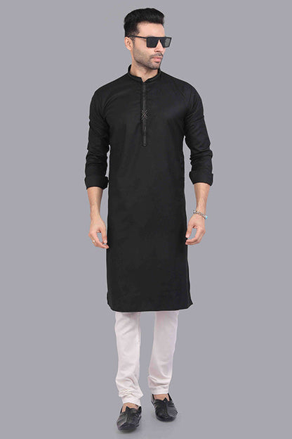 Black Colour Kurta Pajama In Cotton VSKP1210186