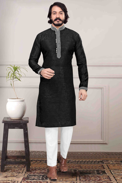 Black Colour Kurta Pajama In Jacquard Silk VSKP1210026