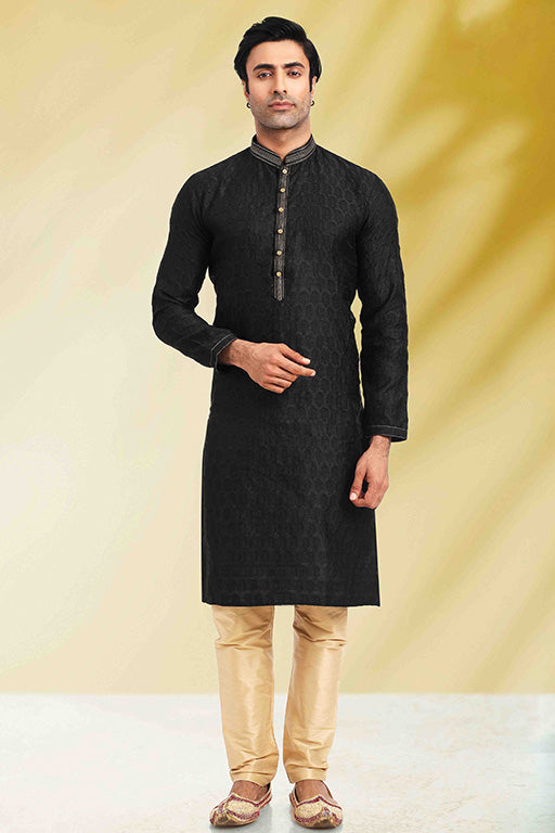 Black Colour Kurta Pajama In Jacquard VSKP1210263
