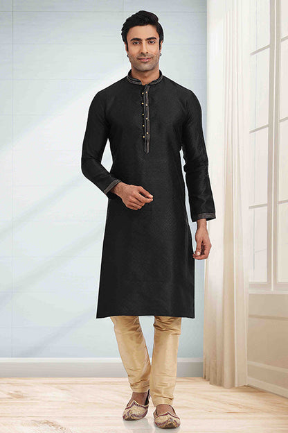 Black Colour Kurta Pajama In Jacquard VSKP1210280