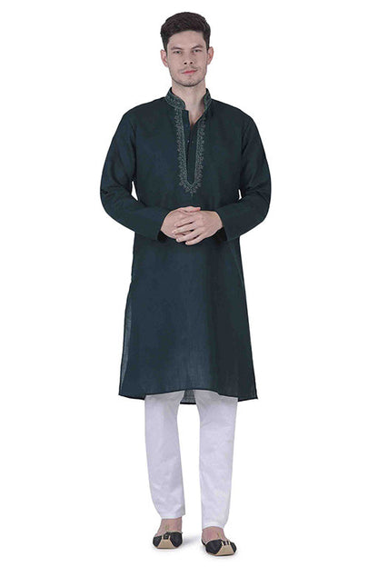Black Colour Kurta Pajama In Linen Texture Cotton VSKP1210143