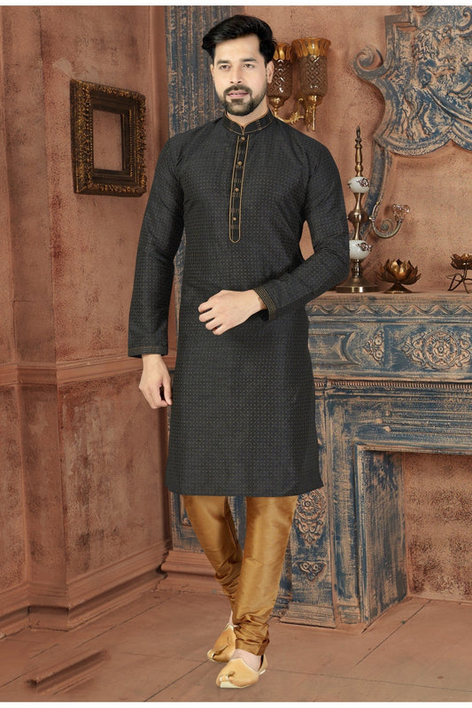 Black Colour Kurta Pajama In Silk Fabric VSKP1040093