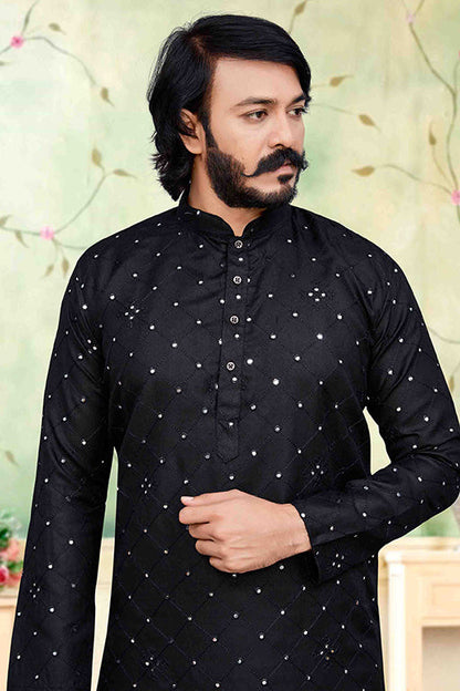 Black Colour Kurta Pajama In Silk VSKP1210225