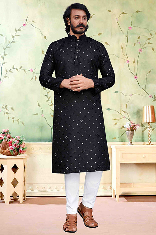 Black Colour Kurta Pajama In Silk VSKP1210225