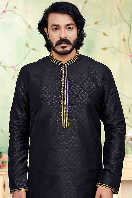 Black Colour Kurta Pajama In Silk VSKP1210233
