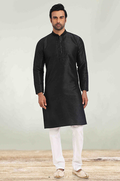 Black Colour Kurta Pajama In Silk VSKP1210255