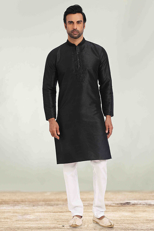 Black Colour Kurta Pajama In Silk VSKP1210255
