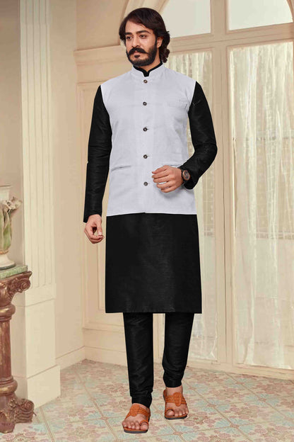 Black Colour Kurta Pajama With Jacket In Art Silk VSKP1210304
