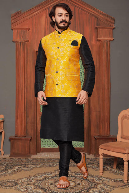 Black Colour Kurta Pajama With Jacket In Art Silk VSKP1210343