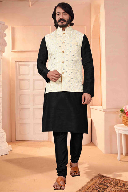 Black Colour Kurta Pajama With Jacket In Art Silk VSKP1210366