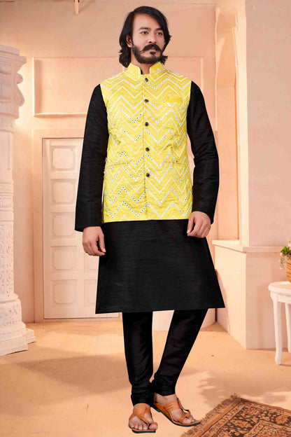 Black Colour Kurta Pajama With Jacket In Art Silk VSKP1210411