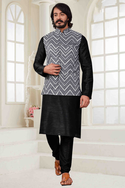 Black Colour Kurta Pajama With Jacket In Art Silk VSKP1210413