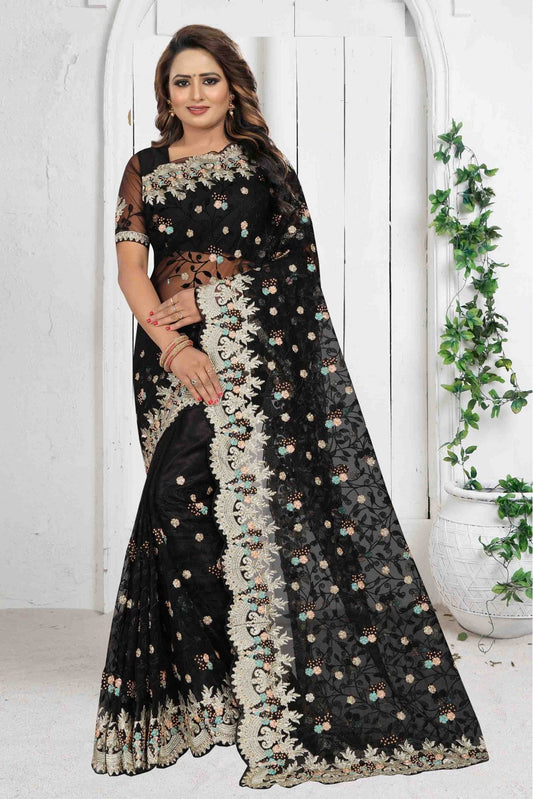 Black Colour Net Designer Saree VSSD1090077