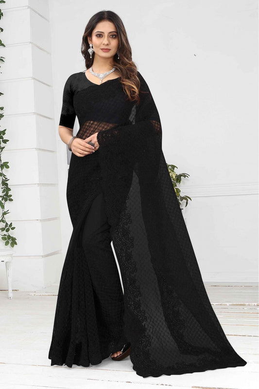 Black Colour Net Designer Saree VSSD1090234