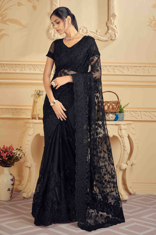 Black Colour Net Designer Saree VSSD1090471