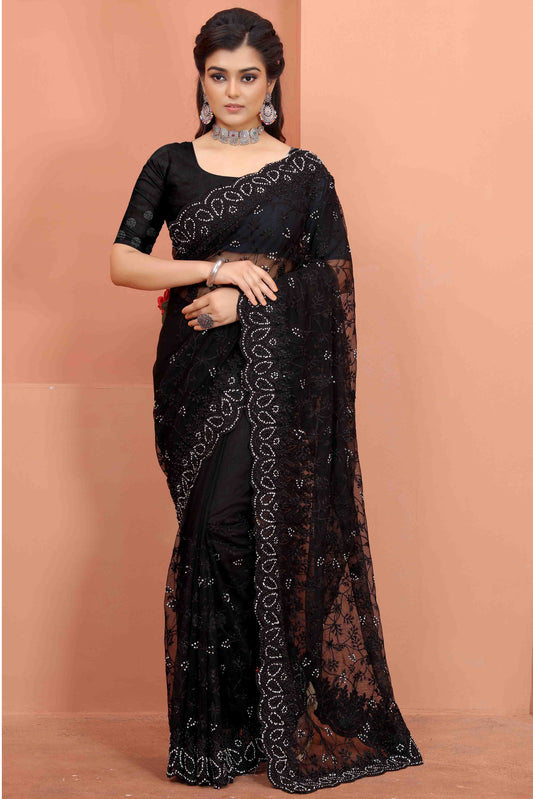 Black Colour Net Designer Saree VSSD1090516