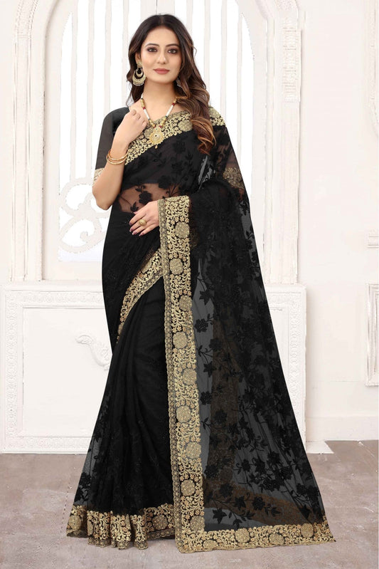 Black Colour Net Designer Saree VSSD1120840