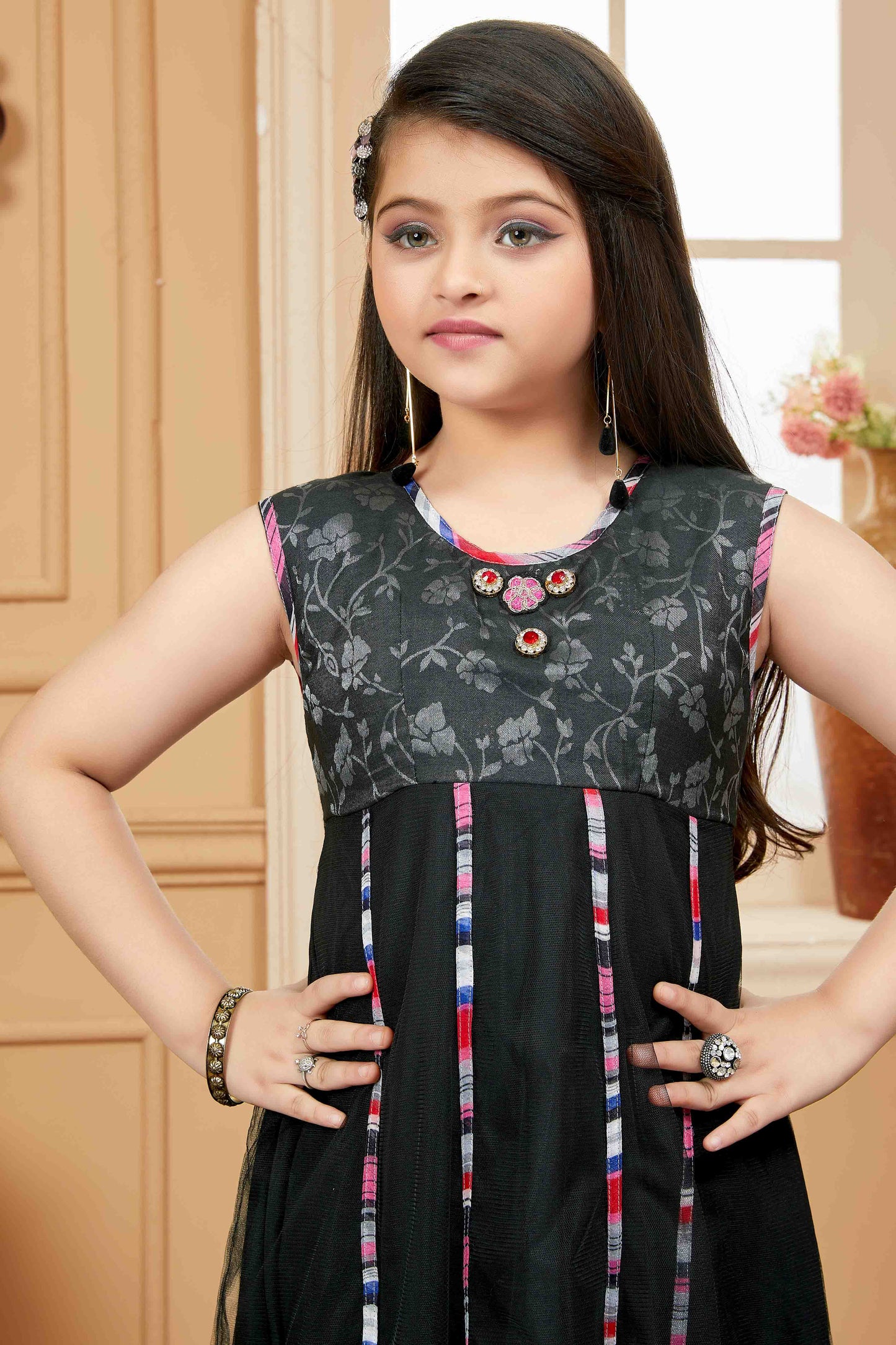 Black Colour Net Pant Style Suit VSGW1070757