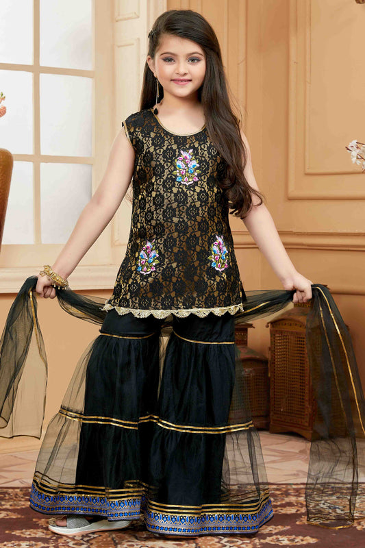 Black Colour Net Sharara Suit VSGW1070759