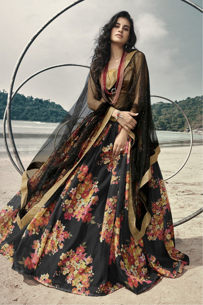 Black Colour Organza Printed Lehenga Choli VSLC1080631