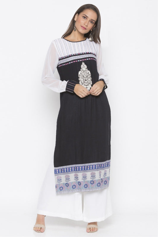 Black Colour Plus Size Cotton Embroidery Kurta Set VSKR1070543
