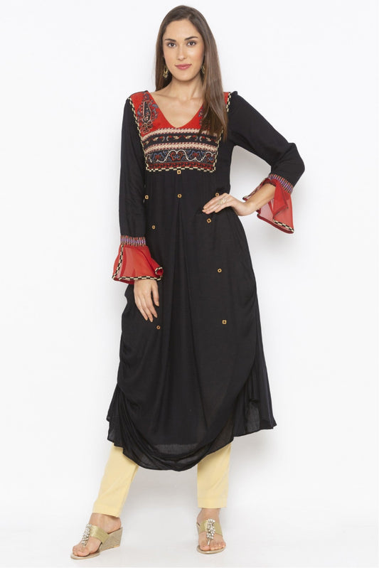 Black Colour Plus Size Cotton Embroidery Kurta Set VSKR1070547