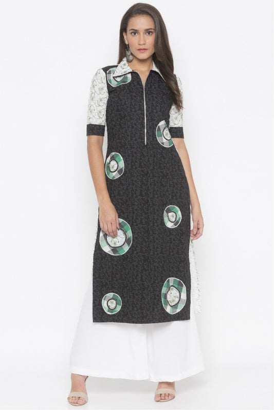 Black Colour Plus Size Cotton Embroidery Kurta Set VSKR1070548