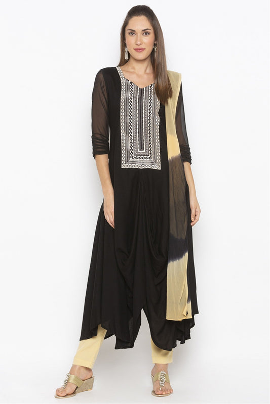 Black Colour Plus Size Cotton Embroidery Pant Style Suit VSSS1070313