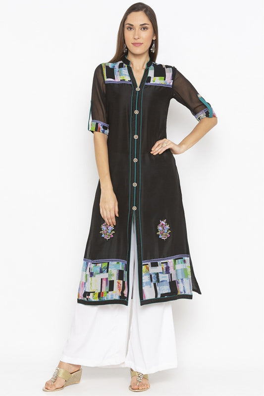 Black Colour Plus Size Crepe Embroidery Kurta Set VSKR1070659