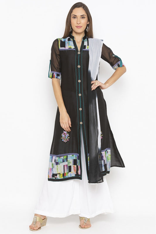 Black Colour Plus Size Crepe Embroidery Palazzo Pant Suit VSSS1070301