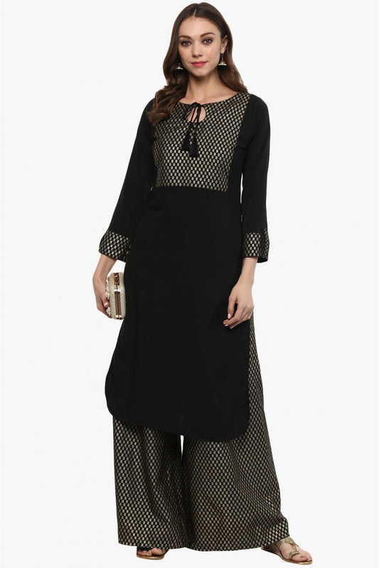 Black Colour Plus Size Crepe Straight Kurta With Palazzo VSKR1060006