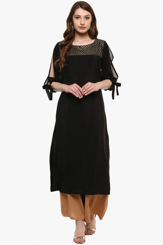 Black Colour Plus Size Crepe Straight Kurti VSKR1060204