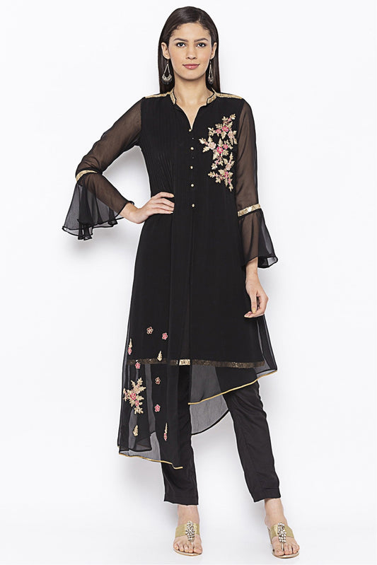Black Colour Plus Size Georgette Embroidery Kurta Set VSKR1070529