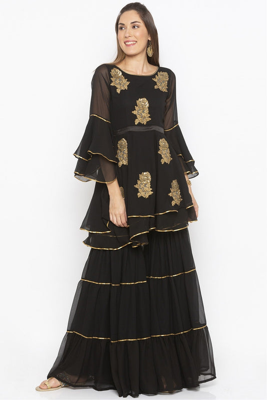 Black Colour Plus Size Georgette Embroidery Kurti
