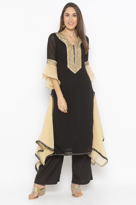 Black Colour Plus Size Georgette Embroidery Kurti VSKR1070698