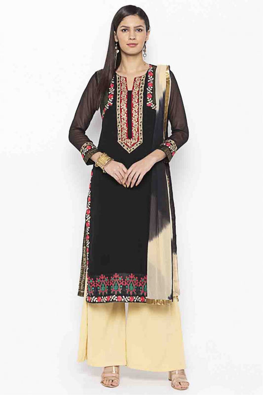 Black Colour Plus Size Stitched Georgette Embroidery Palazzo Pant Suit VSSS1070219